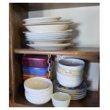 Assorted Kitchen Bowls, Plates, and Storage