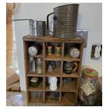 Wooden Display Shelf w/ Assorted Kitchen