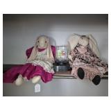 Two  Stuffed Bunny Rabbits with Dresses