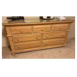 Wood Dresser with Glass Top 7 Drawer
