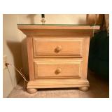 Wood Nightstand with Glass Top Two Drawers