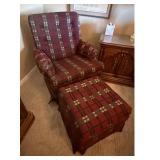 Plaid Upholstered Armchair and Ottoman Set