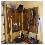 Assorted Garden Tools Lot Rakes Shovels Broom