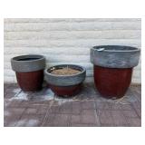 Three Outdoor Glazed Ceramic Planters