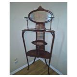 Vintage Wood Corner Stand with Mirror