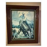 Framed Cowboy & Cattle Art Print