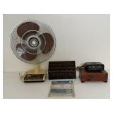 Vintage Cedar Box, Fan & Sankyo Alarm Clock