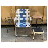 Lawn Chair, Foot Stool, Plant Stand & Side Table