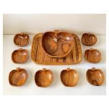 Wood Apple Bowls & Woven Trays
