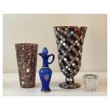 Mosaic Vases, Avon Bottle & Candle Holder