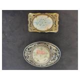 Belt Buckles with Floral Porcelain Medallions