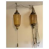 Vintage Amber Glass Swag Pendant Lamps