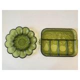 Avocado Green Glass Relish Dish & Deviled Egg Tray