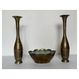 Brass Vases & Bowl