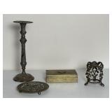 Brass Candleholder, Trinket Box & Trivet