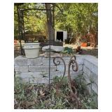 Crock, Metal Table Base, Rocks & Shepherd Hook