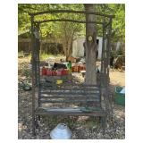 Metal Bench with Trellis & Umbrella Base