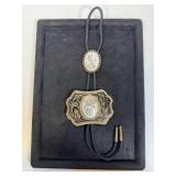 Mother of Pearl Bird Belt Buckle & Bolo Set