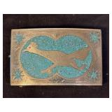 Silver & Turquoise Roadrunner Belt Buckle