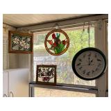 Tulip Stained Glass Medallion & Bird Clock