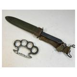 Military Knife with Sheath & Brass Knuckles