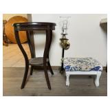 Wood & Glass Table, Stool & Wall Mounted Lamp