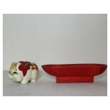 Vintage Piggy Bank & MCM Red Speckled Planter