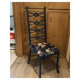 Blue Metal Chair with Floral Seat