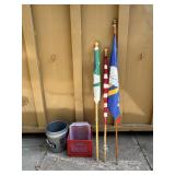 Yard Flags, Plastic Crate & Bucket