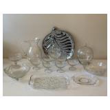 Glass Serving Dishes & Silver Tone Platter