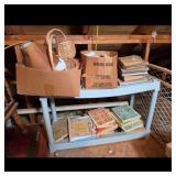 Asssorted Books and Plastic Shelving Unit