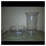 Etched Glass Bowl & Vase Set