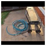 Black Metal Garden Hose Reel Cart & Hoses