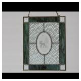 Green Stained Glass Panel with Moose Motif