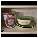 Polka Dot Ice Cream Bowls, Green Bowl/Plate Set