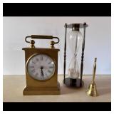 Mantle Clock, Hourglass, & Bell
