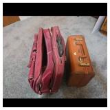 Two Suitcases - Red Leather and Vintage Towncraft