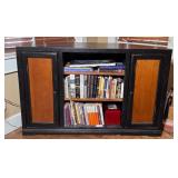 Wood Corner Media Console with Contents