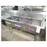 1X, 59"X23" S/S 3 WELL SINK & RINSE WAND