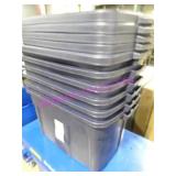 LOT, 6PC 25 GAL PLASTIC BINS W/ 5 LIDS  NOTES!