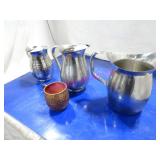 LOT, 11PC, 7 ASST S/S WATER JUGS & 4 HAMMERED CUPS
