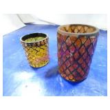 LOT, 11PCS GLASS PANEL CANDLE HOLDERS