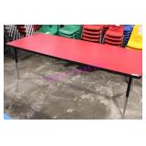 1X, 72"X30" RED WOODEN TABLE, ADJUSTABLE LEGS