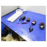 LOT, 6PC, 2 7PLUG POWER BAR & 4 AC ADAPTERS