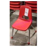 6X, RED PLASTIC CHILD CHAIRS W/ METAL FRAME
