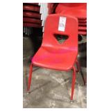 6X, RED PLASTIC ADULT CHAIRS W/ RED METAL FRAME