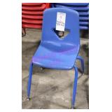 7X, BLUE PLASTIC CHILD CHAIRS W/ BLUE METAL FRAME