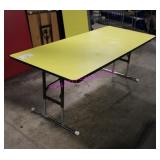 2X, 72"X30" YELLOW WOODEN FOLDING TABLES