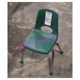4X, DARK GREEN PLASTIC KIDS CHAIR W/ METAL FRAME
