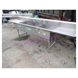 1X, 124"X27" 3 WELL S/S SINK W/ BOTH SIDE RUNOFF